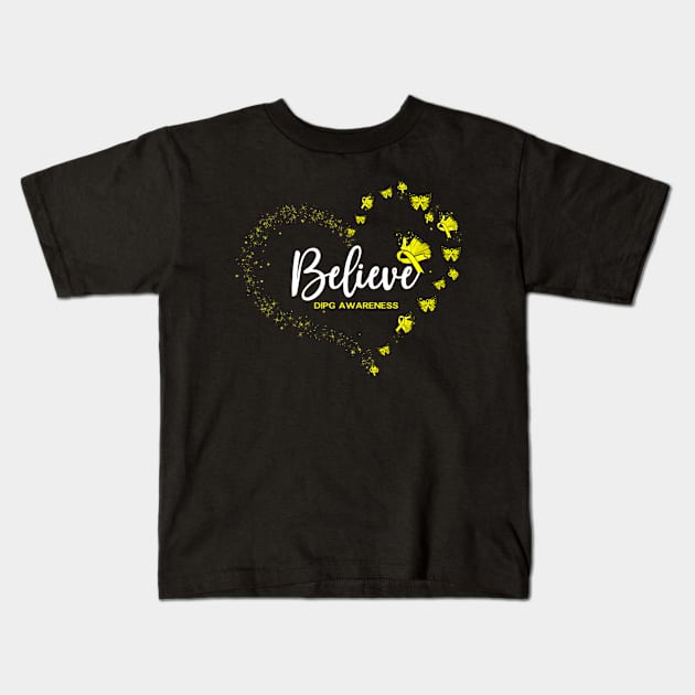 Dipg Awareness Butterfly Believe Kids T-Shirt by hony.white